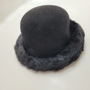 NWT Sutton Studio Wool Faux Fur Trimmed Black Hat